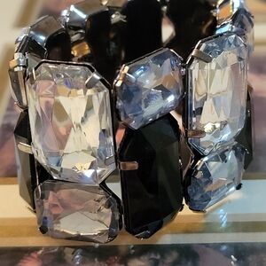 Black and Clear Gemstone Stretch Bracelet